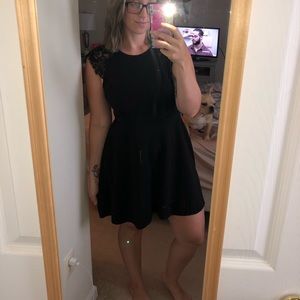 Little black dress with lace cap sleeves